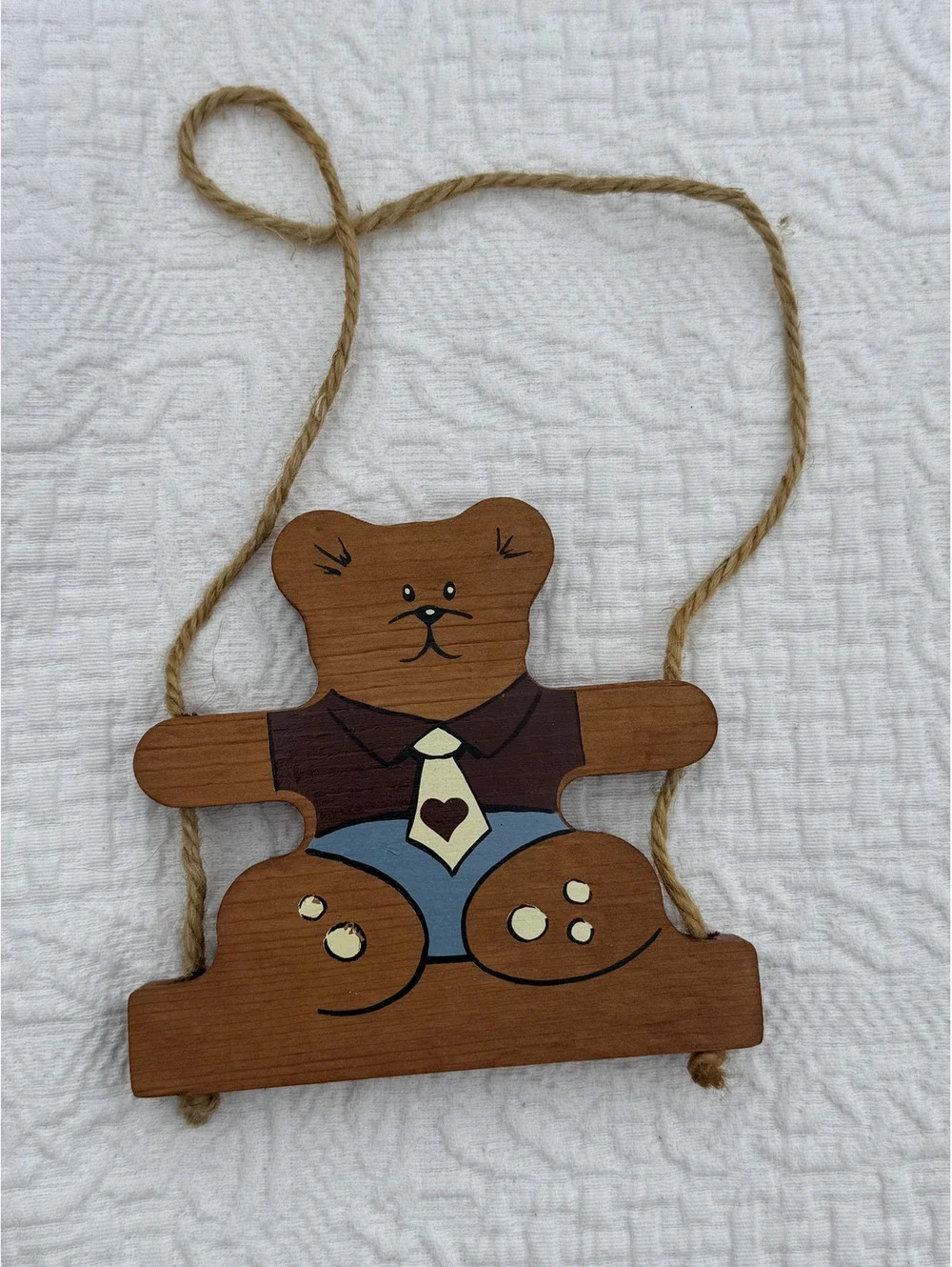 Vintage Cottage Core Pair of Wooden Teddy Bear Wall Hangings